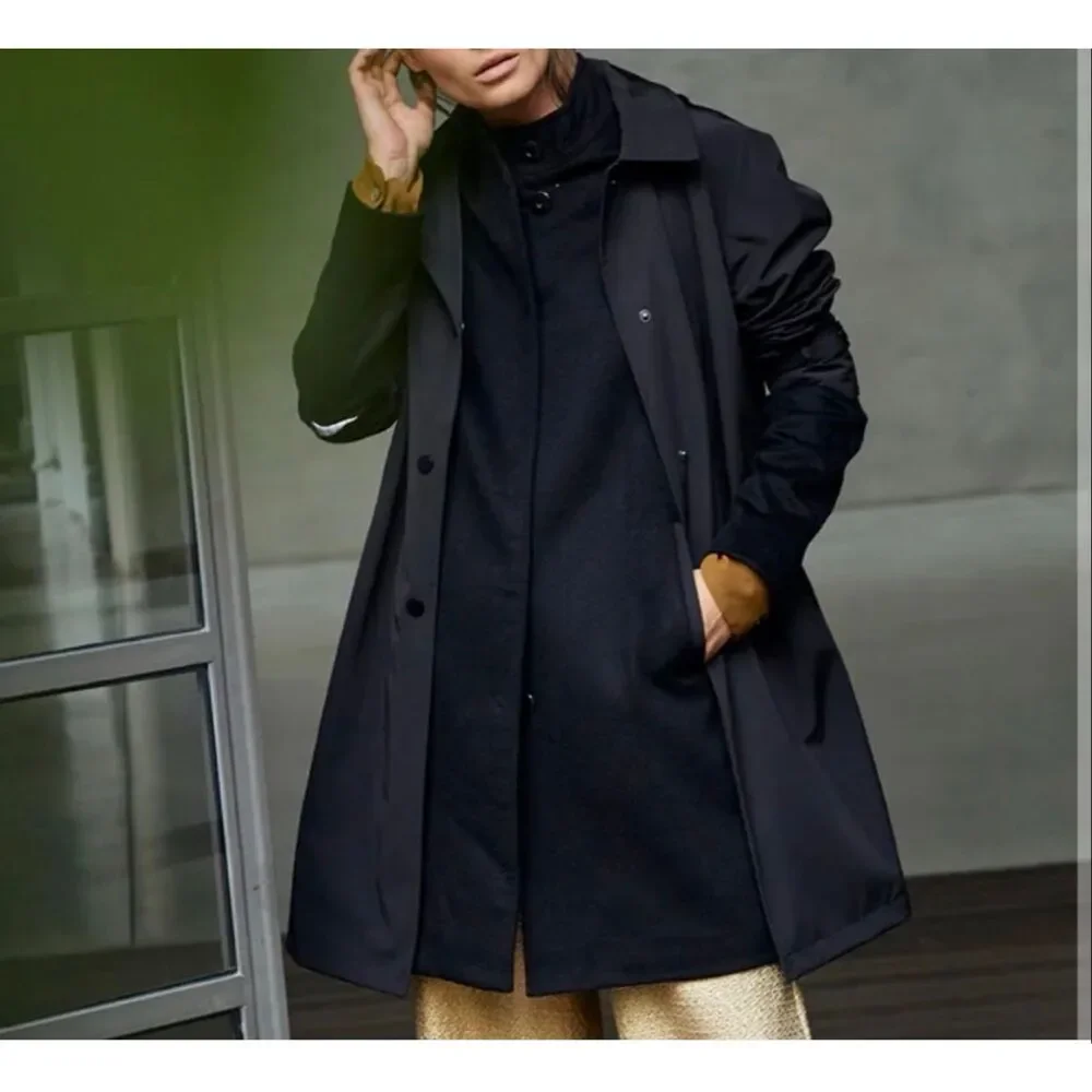 Jane Post $1795 Cashmere Double Coat 3-in-1 Rain Coat Navy Women’s M NEW